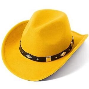 Women Classic Felt Wide Brim Western Cowboy Hat With Belt Buckle Trim New